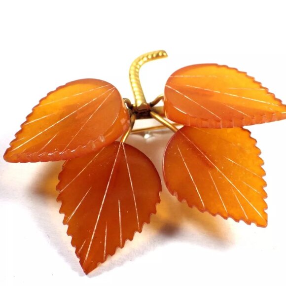 Art Deco Russian Baltic Amber Gold Plated Spider Brooch Pin  Russian Baltic Amber Gold Plated Brooch Pin